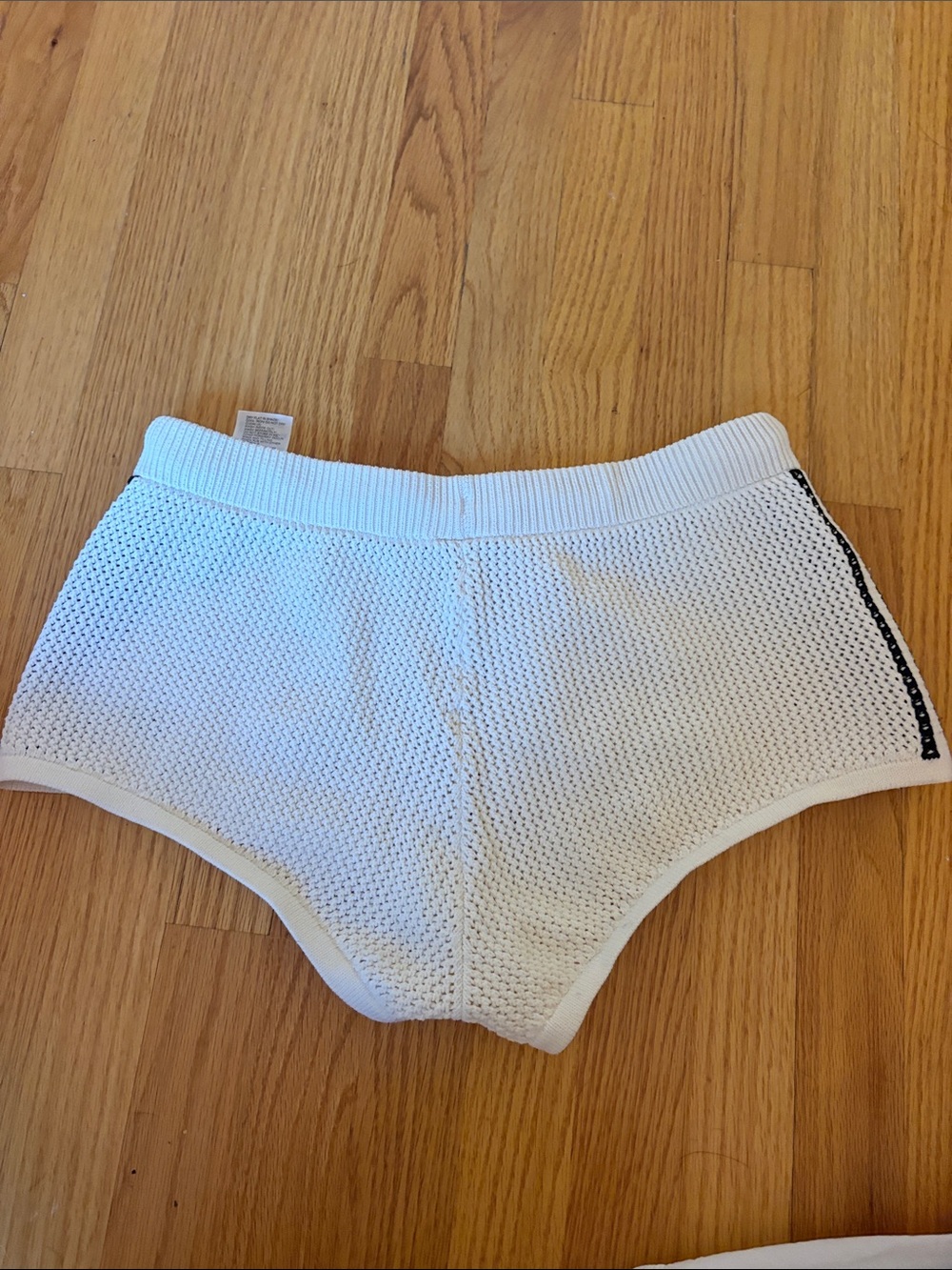 adidas White Knit Mesh Athletic Shorts with Black Side Stripes - Picture 4 of 4